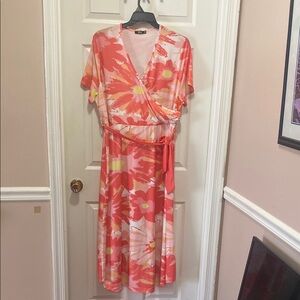Lilly by Firmiana Floral Maxi Dress - Pink and Orange; size: 1X